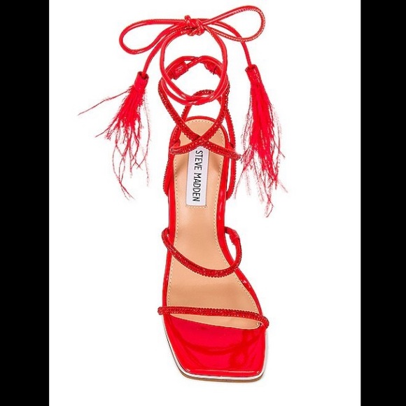Sexy Red Steve Madden Lace Up Sandal Heels - Picture 4 of 6